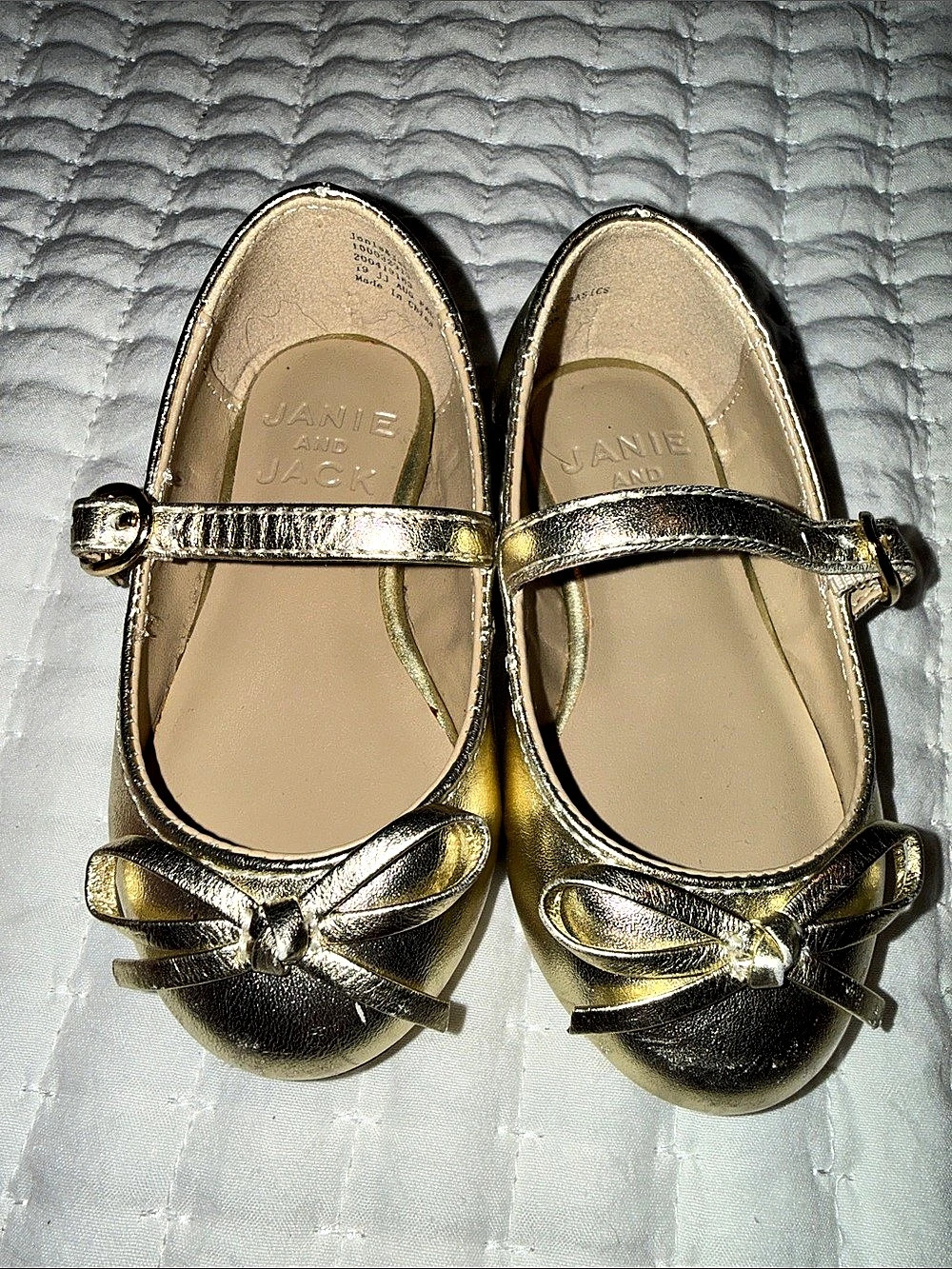 Janie and Jack Metallic Bow Ballet Flat Girls Gold Dress Shoes - 18-24 months